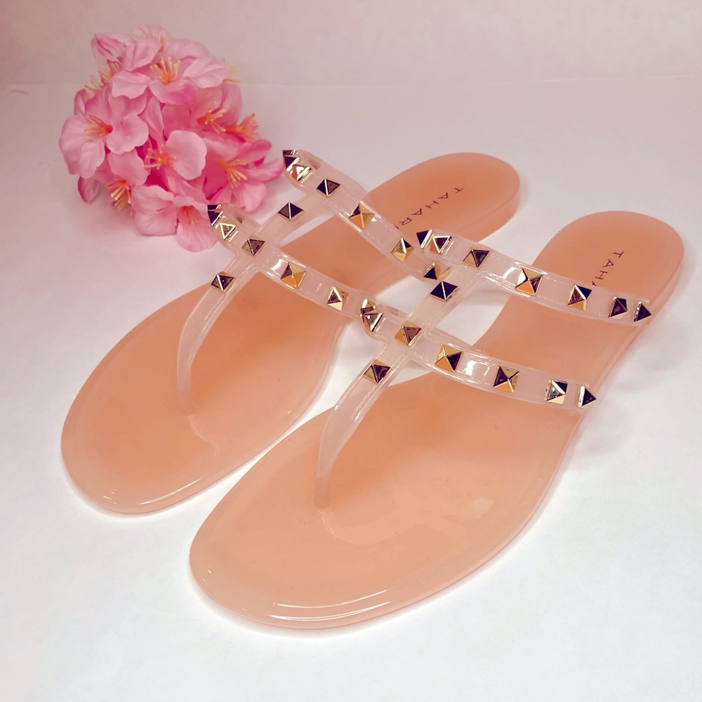 Studded PVC Pink Blush Jelly Slide Thong